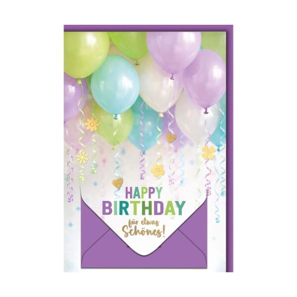 Geburtstag Geldkarte Glückwunschkarte mit Umschlag schwebende Luftballons Happy Birthday für etwas schönes!