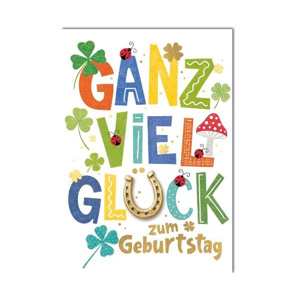 Geburtstag große A4 XXL Glückwunschkarte mit Umschlag Ganz viel Glück bunt Hufeisen Fliegenpilz