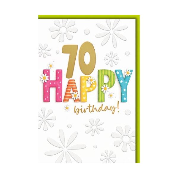 70. Geburtstag Glückwunschkarte mit Umschlag "Happy" mit kleinen Blümchen Happy birthday!