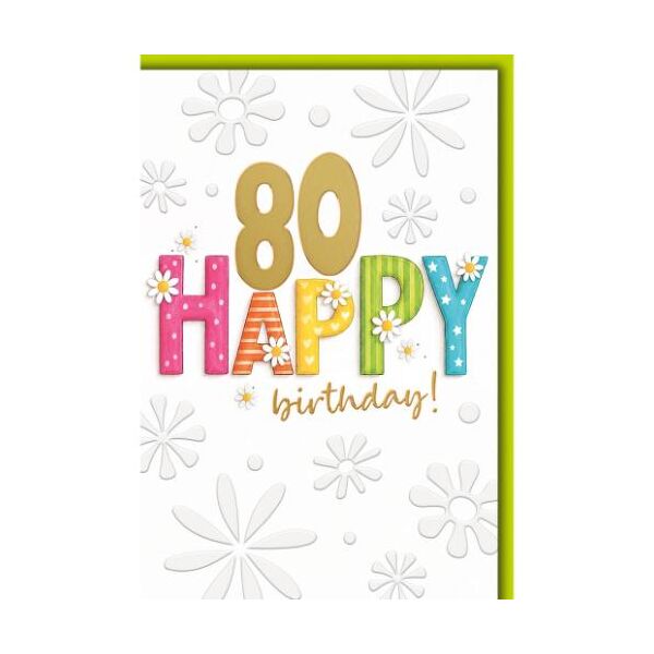 80. Geburtstag Glückwunschkarte mit Umschlag "Happy" mit kleinen Blümchen Happy birthday!
