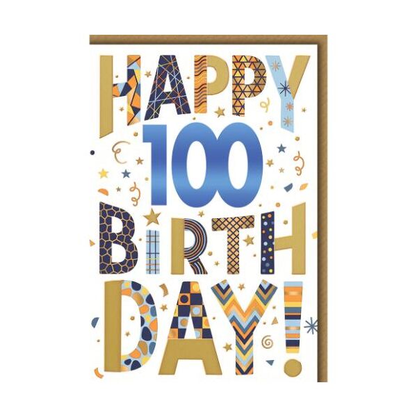 100. Geburtstag Glückwunschkarte mit Umschlag Buchstaben mit Mustern Happy Birthday!