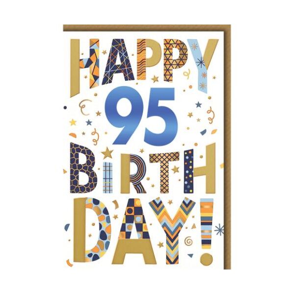 95. Geburtstag Glückwunschkarte mit Umschlag Buchstaben mit Mustern Happy Birthday!