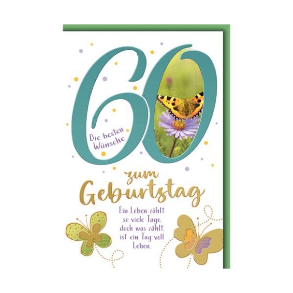 60. Geburtstag Glückwunschkarte mit Umschlag Schmetterlinge Die besten Wünsche zum Geburtstag Ein Leben zählt so viele Tage doch was zählt ist ein Tag voll Leben.
