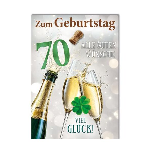 70. Geburtstag große A4 XXL Glückwunschkarte mit Umschlag Sektflasche Sektgläser Zum Geburtstag alle guten Wünsche Viel Glück!