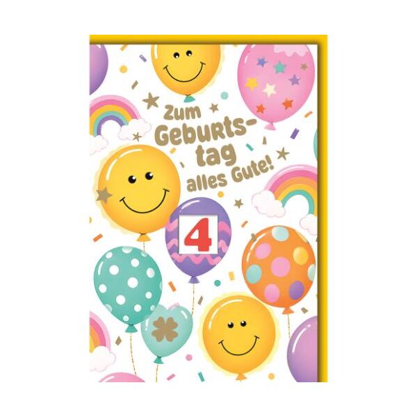 Zahlengeburtstag Drehzahl Glückwunschkarte mit Umschlag Kindergeburtstag Zahlenstreifen, Smileyballons Zum Geburtstag alles Gute!