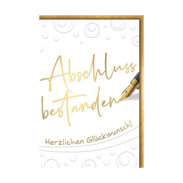Abschluss Glückwunschkarte mit Umschlag Füllfederhalter Goldschrift Abschluss bestanden Herzlichen Glückwunsch!