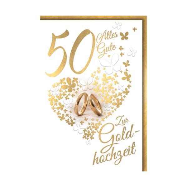 Goldhochzeit 50. Hochzeitstag Glückwunschkarte mit Umschlag Alles Gute, Goldringe 50 Zur Goldhochzeit