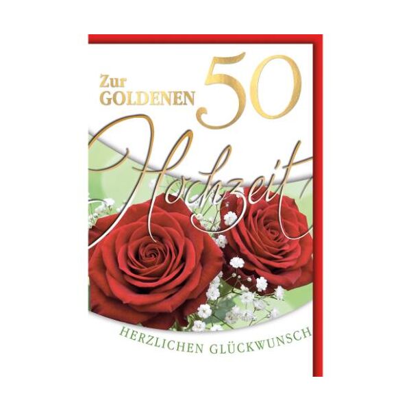 Goldhochzeit 50. Hochzeitstag Glückwunschkarte mit Umschlag rote Rosen Zur Goldenen Hochzeit Herzlichen Glückwunsch