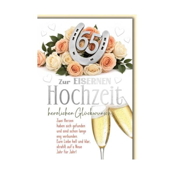 Eiserne Hochzeit 65. Hochzeitstag Glückwunschkarte mit Umschlag Hufeisen mit 65