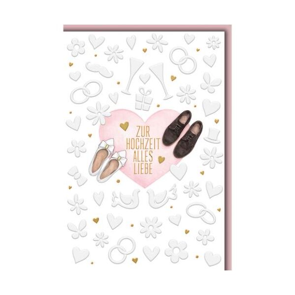 Hochzeit Glückwunschkarte mit Umschlag rosa Herz, Schuhe Eheringe Herzen Zur Hochzeit Alles Liebe