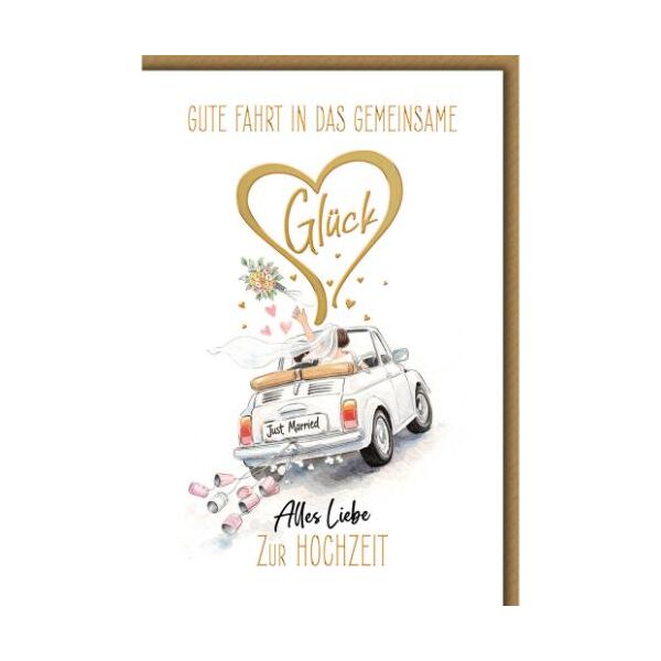Hochzeit Glückwunschkarte mit Umschlag Ehepaar in weißem Auto Gute Fahrtin as gemeinsame Glück Alles Liebe zur Hochzeit Just married