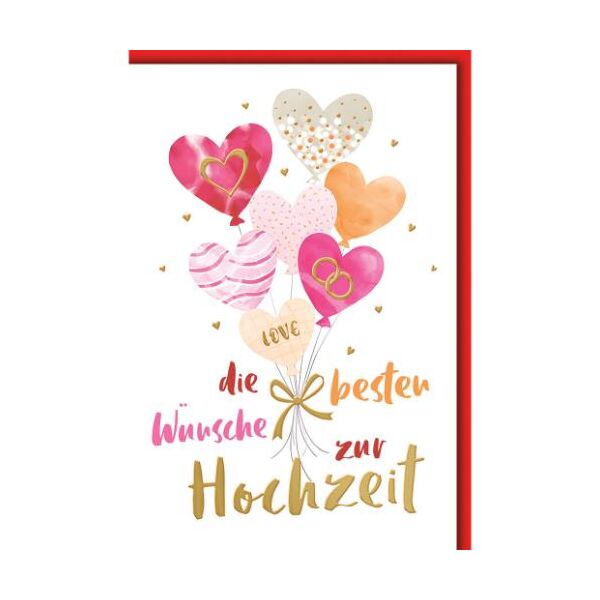 Hochzeit Glückwunschkarte mit Umschlag Herzluftballons aquarell Love Eheringe die besten Wünsche zur Hochzeit
