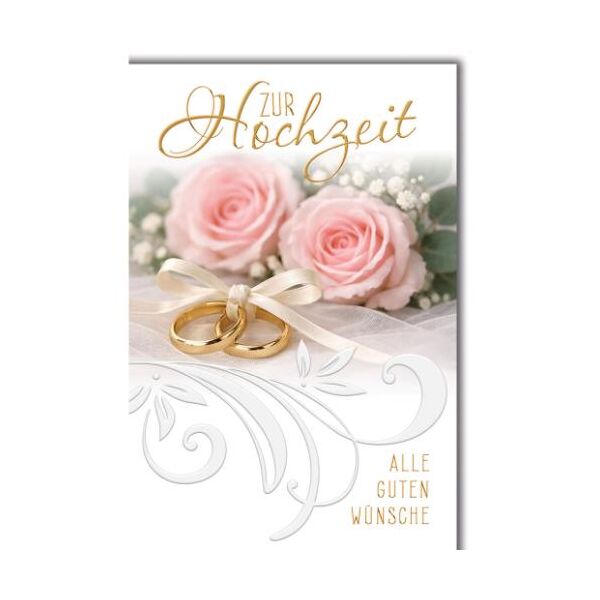 Hochzeit Glückwunschkarte mit Umschlag rosa Rosen und Ringe Alle guten Wünsche