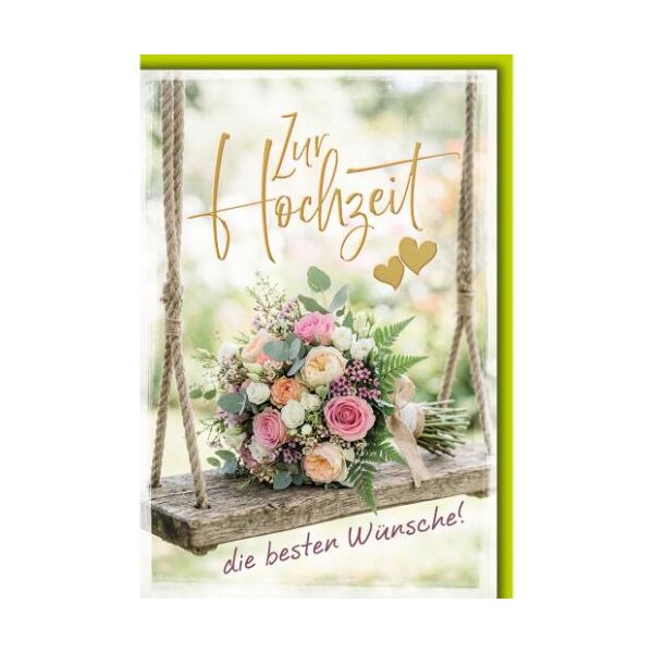 Hochzeit Glückwunschkarte mit Umschlag Strauß auf Schaukel die besten Wünsche!
