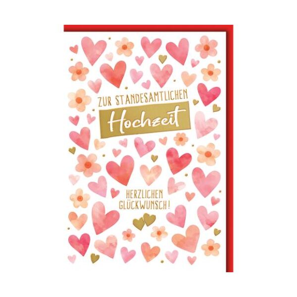 Hochzeit Glückwunschkarte mit Umschlag Standesamtliche Hochzeit , Herzen und Blumen Herzlichen Glückwunsch!