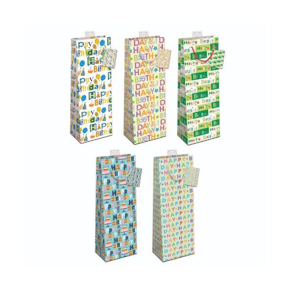 10 Geschenktaschen Flaschen Format "Happy Birthday" UVP € 19,50 pro Tüte 1,95€ Jede mit Kordel, Namenskarte & Eurolochvorrichtung