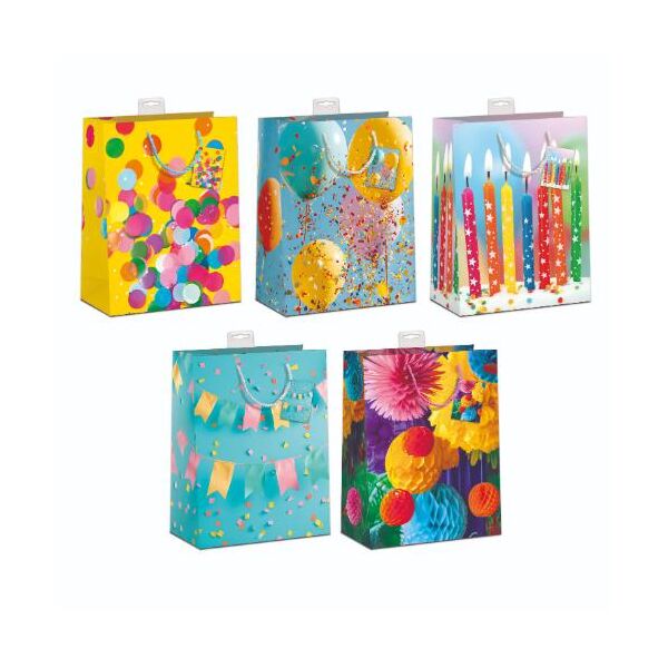 10er Geschenktaschen A4 Format Large "Geburtstag Farbenfroh" UVP € 25 pro Tüte 2,50€ Jede mit Kordel, Namenskarte & Eurolochvorrichtung