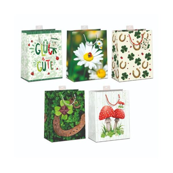 10er Geschenktaschen A4 Format Large "Glücksmotive" UVP € 25 pro Tüte 2,50€ Jede mit Kordel, Namenskarte & Eurolochvorrichtung