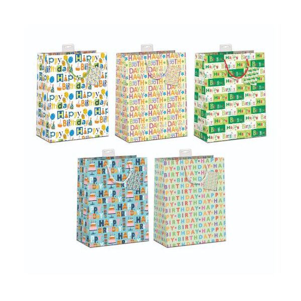 10er Geschenktaschen A4 Format Large "Happy Birthday" UVP € 25 pro Tüte 2,50€ Jede mit Kordel, Namenskarte & Eurolochvorrichtung