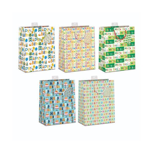 10er Geschenktaschen A4 Format Large "Happy Birthday" UVP € 25 pro Tüte 2,50€ Jede mit Kordel, Namenskarte & Eurolochvorrichtung