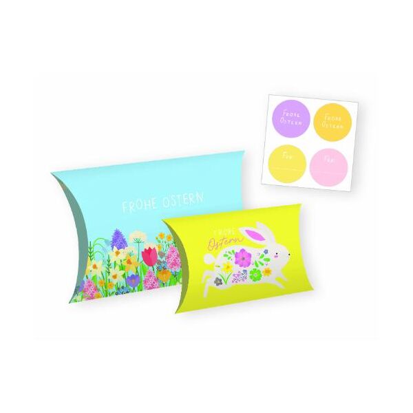 2er-Set Geschenkschachteln Ostern Blumen 1x 18 x 12 cm + 1x 15 x 10 cm + 1 Stickerbogen 8 x 8 cm mit 4 Stickern