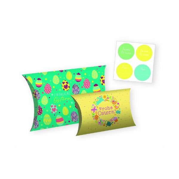 2er-Set Geschenkschachteln Ostern Ostereier 1x 18 x 12 cm + 1x 15 x 10 cm + 1 Stickerbogen 8 x 8 cm mit 4 Stickern