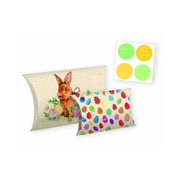 2er-Set Geschenkschachteln Ostern Osterhase 1x 18 x 12 cm + 1x 15 x 10 cm + 1 Stickerbogen 8 x 8 cm mit 4 Stickern