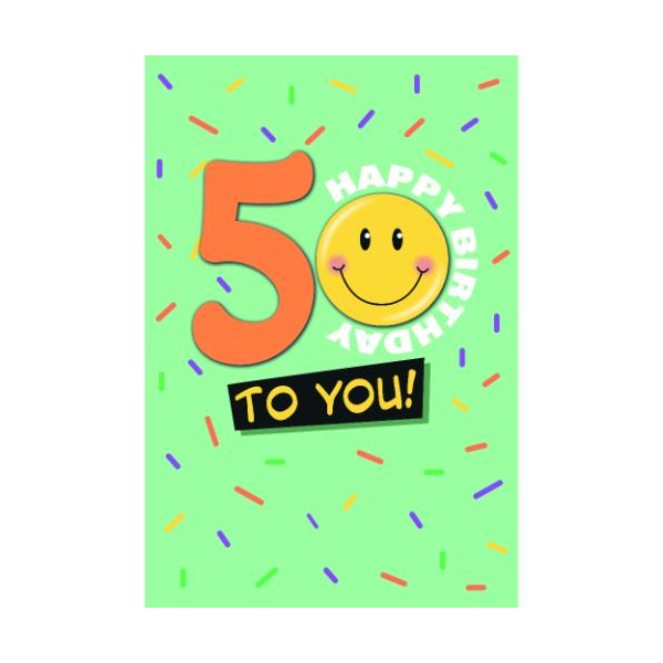 50. Geburtstag Glückwunschkarte mit Umschlag Smiley Happy Birthday to you!