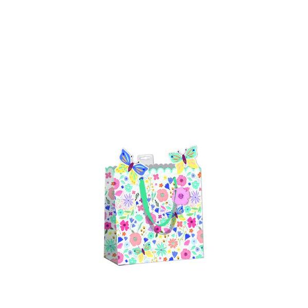 6 Geschenktaschen "Small" CD-Format UVP € 17,70 pro Tüte 2,95€ Schmetterlinge, Blumen, mit türkiser Folie, gestanzt, mit Band, Namenskarte & Eurolochvorrichtung