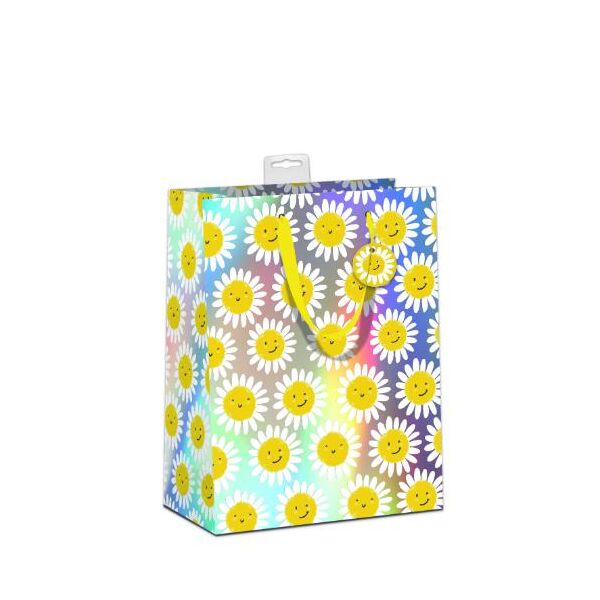 6 Geschenktaschen A4 Format Large UVP € 23,70 pro Tüte 3,95€ Blütensmileys, mit Hologrammfolie, mit Band, Namenskarte & Eurolochvorrichtung