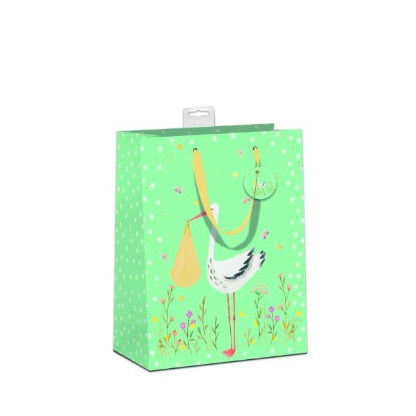 6 Geschenktaschen A4 Format Large UVP € 23,70 pro Tüte 3,95€ Geburt Baby Storch bringt Baby, Blumen, mit Goldfolie, mit Band, Namenskarte & Eurolochvorrichtung