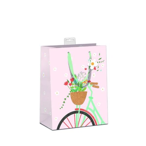 6 Geschenktaschen A4 Format Large UVP € 27,00 pro Tüte 4,50€ Blumen im Fahrradkorb, mit Kork-Applikationen, mit Band, Namenskarte & Eurolochvorrichtung