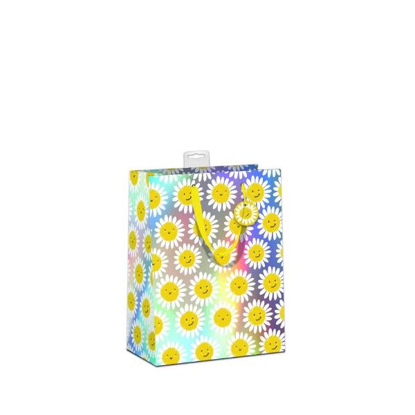 6 Geschenktaschen A5 Format Medium UVP € 17,70 pro Tüte 2,95€ Blütensmileys, mit Hologrammfolie, mit Band, Namenskarte & Eurolochvorrichtung