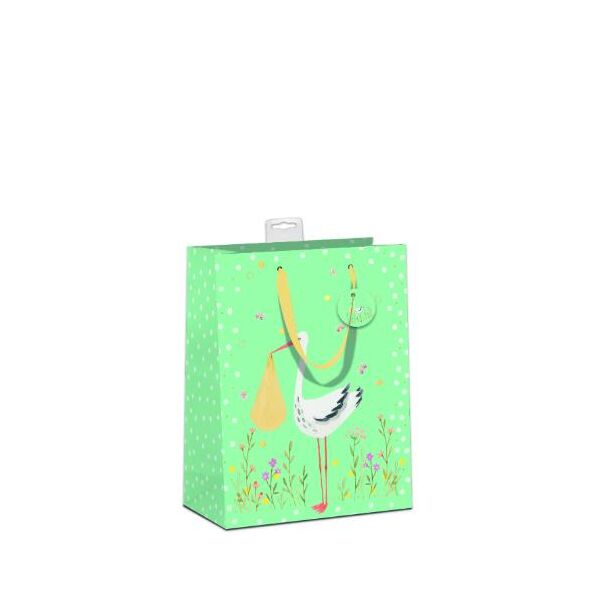 6 Geschenktaschen A5 Format Medium UVP € 17,70 pro Tüte 2,95€ Geburt Baby Storch bringt Baby, Blumen, mit Goldfolie, mit Band, Namenskarte & Eurolochvorrichtung