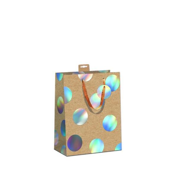 6 Kraftkarton Geschenktasche A5 Format Medium UVP € 17,70 pro Tüte 2,95€ Große Punkte, mit Hologrammfolie, mit Baumwollband, Namenskarte & Eurolochvorrichtung