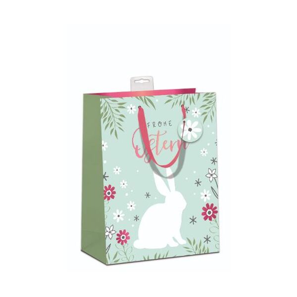 6 Ostern Geschenktaschen A4 Format Large UVP € 23,70 pro Tüte 3,95€ Hase, Blumen, Blätterranken, Frohe Ostern mit pinker Folie, mit Band, Namenskarte & Eurolochvorrichtung