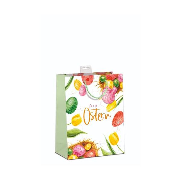 6 Ostern Geschenktaschen A5 Format Medium UVP € 17,70 pro Tüte 2,95€ Frohe Ostern, Tulpen, bunte Ostereier, mit oranger Folie, mit Kordel, Namenskarte & Eurolochvorrichtung