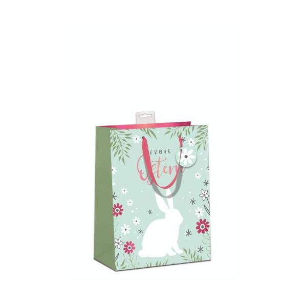 6 Ostern Geschenktaschen A5 Format Medium UVP € 17,70 pro Tüte 2,95€ Hase, Blumen, Blätterranken, Frohe Ostern mit pinker Folie, mit Band, Namenskarte & Eurolochvorrichtung