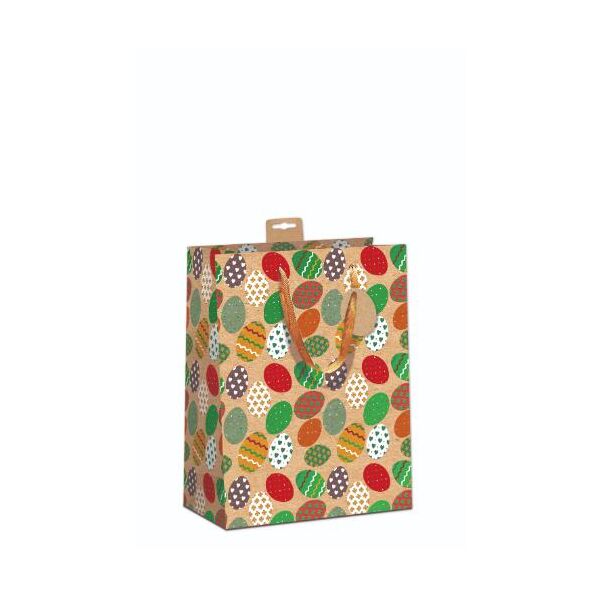 6 Ostern Kraftkarton Geschenktasche A5 Format Medium UVP € 17,70 pro Tüte 2,95€ Bunte Ostereier, mit grüner Folie und weißem UV-Lack, mit Baumwollband, Namenskarte & Eurolochvorrichtung