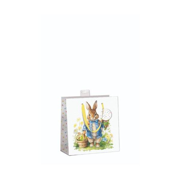 6 Ostern Naturkarton Geschenktasche "Small" CD-Format UVP € 17,70 pro Tüte 2,95€ Hase mit Blumen, mit Band, Namenskarte & Eurolochvorrichtung