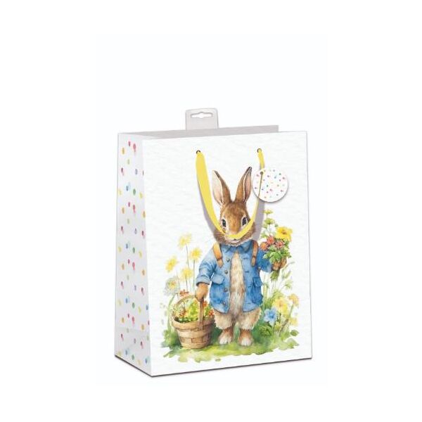 6 Ostern Naturkarton Geschenktasche A4-Format Large UVP € 23,70 pro Tüte 3,95€ Hase mit Blumen, mit Band, Namenskarte & Eurolochvorrichtung