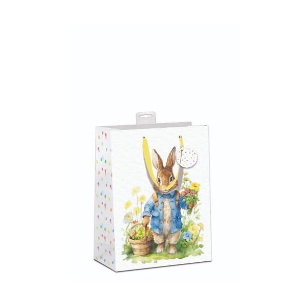 6 Ostern Naturkarton Geschenktasche A5 Format Medium UVP € 17,70 pro Tüte 2,95€ Hase mit Blumen, mit Band, Namenskarte & Eurolochvorrichtung