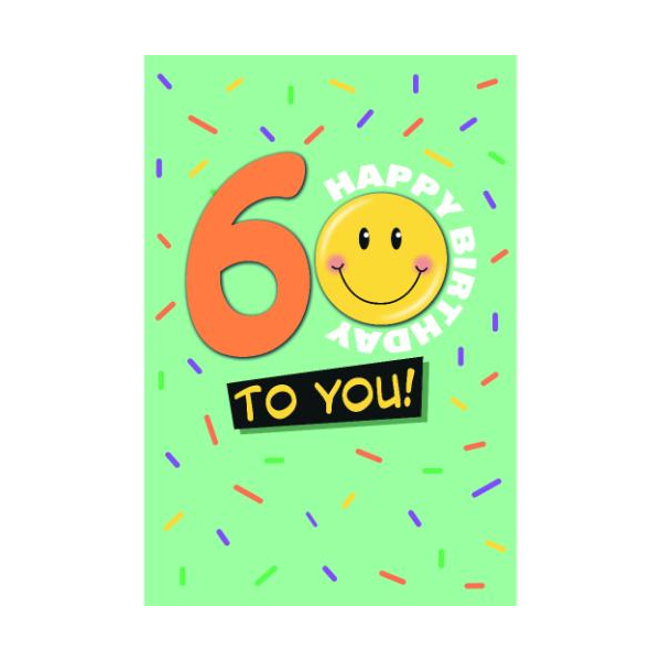 60. Geburtstag Glückwunschkarte mit Umschlag Smiley Happy Birthday to you!