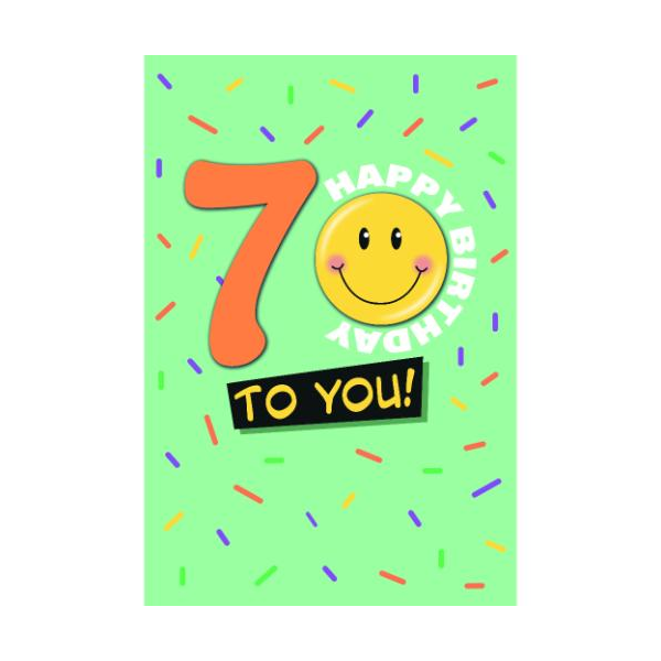 70. Geburtstag Glückwunschkarte mit Umschlag Smiley Happy Birthday to you!