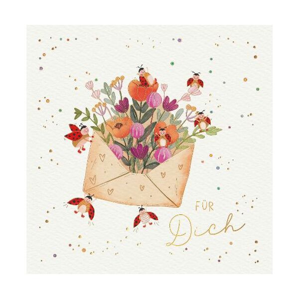 Allgemeine Wünsche Skorpions Art Glückwunschkarte mit Umschlag Blumen in Briefumschlag, Marienkäfer, Für Dich, mit Goldfolie und Blindprägung