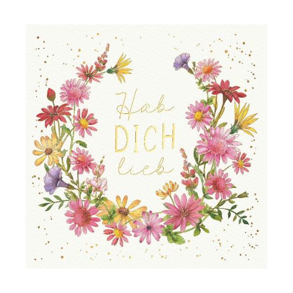 Allgemeine Wünsche Skorpions Art Glückwunschkarte mit Umschlag Blüten- und Blätterkranz, Hab Dich lieb, mit Goldfolie und Blindprägung
