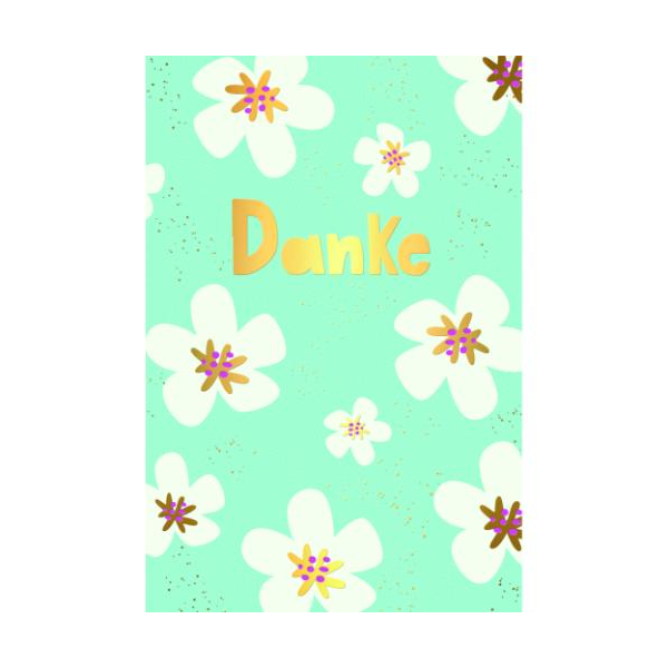 Danke Grußkarte mit Umschlag Blüten, mit Goldfolie