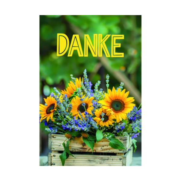 Danke Grußkarte mit Umschlag Sonnenblumen in Holzkiste