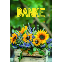 Danke Grußkarte mit Umschlag Sonnenblumen in Holzkiste