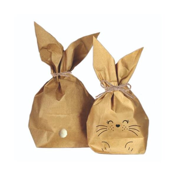 DIY Geschenktaschen Set Bunny - 5 x Papiertüte + 8 x Klebepunkt + 5 x Juteband